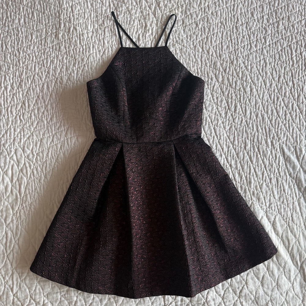 BCBGeneration Metallic Burgundy A-line Mini Dress